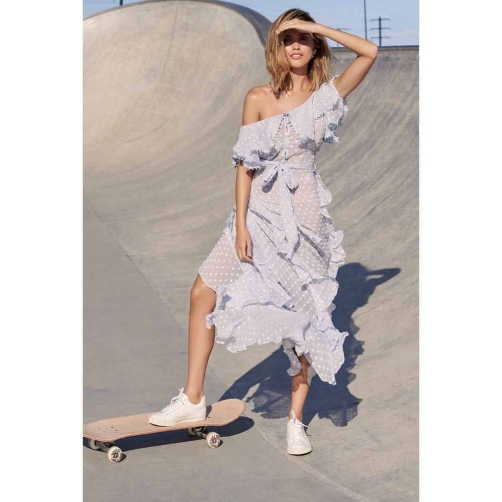 Alice McCall Moon Talking Ruffle Maxi Dress Crystal Bue sz 2 NEW - Picture 13 of 13